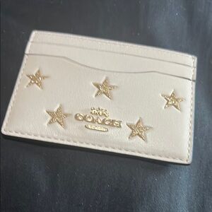 Coach Cream Card Holder with Gold Stars